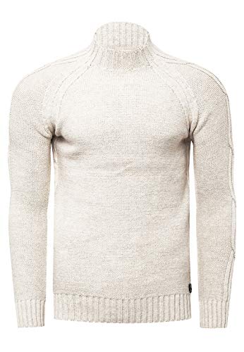 R-Neal Herren Stehkragen Strick Pullover Feinstrick & Grobstrick Strickpullover Langarm mit Individuellem Design, Größe:M, Knitwear:Ecru 356 von R-Neal