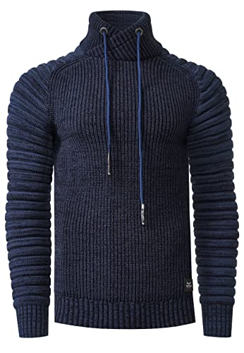 R-Neal Herren Stehkragen Strick Pullover Feinstrick & Grobstrick Strickpullover Langarm mit Individuellem Design, Größe:L, Knitwear:Indigo 416 von R-Neal