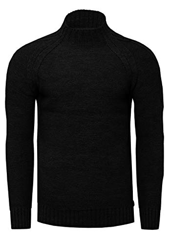 R-Neal Herren Stehkragen Strick-Pullover Hoch-Kragen Strickpullover mit Zopfmuster Langarm Pullover 356, Farbe:Schwarz, Größe:M von R-Neal