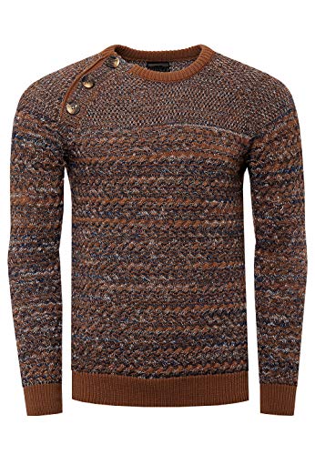 R-Neal Herren Strick Pullover mit Seitlichem Zipper/Knopfleiste Kontrast Pulli 359/363, Größe:2XL, Knitwear:Camel 363 von R-Neal