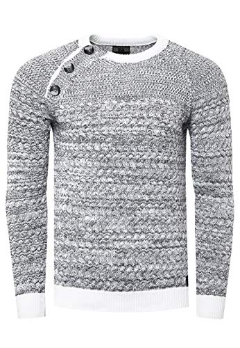 R-Neal Herren Strick Pullover mit Seitlichem Zipper/Knopfleiste Kontrast Pulli 359/363, Größe:2XL, Knitwear:Weiß 363 von R-Neal