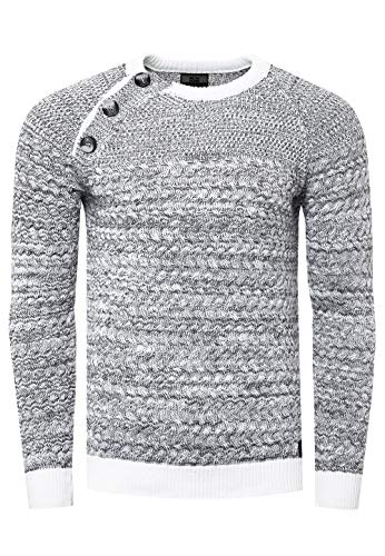 R-Neal Herren Strick Pullover mit Seitlichem Zipper/Knopfleiste Kontrast Pulli 359/363, Größe:S, Knitwear:Weiß 363 von R-Neal
