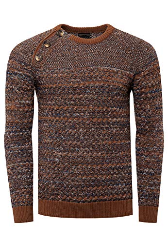 R-Neal Herren Strick Pullover mit Seitlichem Zipper/Knopfleiste Kontrast Pulli 359/363, Größe:XL, Knitwear:Camel 363 von R-Neal