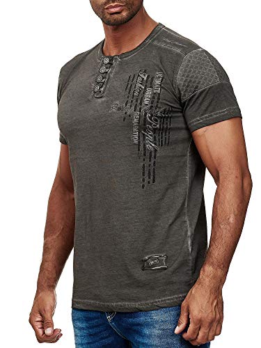 R-Neal Herren T-Shirt Verwaschen mit Knopfleiste und Seitlichem Aufdruck Freizeit Kurzarm-Shirt S - 4XL 6784, Farbe:Anthrazit, Größe:2XL von R-Neal