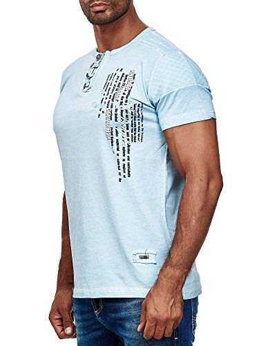 R-Neal Herren T-Shirt Verwaschen mit Knopfleiste und Seitlichem Aufdruck Freizeit Kurzarm-Shirt S - 4XL 6784, Farbe:Blau, Größe:2XL von R-Neal