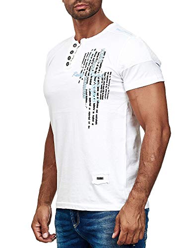 R-Neal Herren T-Shirt Verwaschen mit Knopfleiste und Seitlichem Aufdruck Freizeit Kurzarm-Shirt S - 4XL 6784, Farbe:Weiß, Größe:4XL von R-Neal