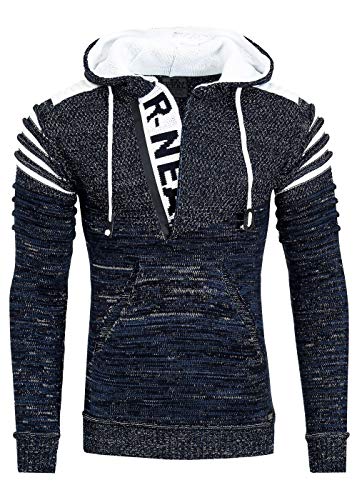 R-Neal Kapuzen-Pullover Herren Pullover Strick mit Kapuze Pulli Hoodie Zipper mit Front Brand Logo im Future Design 343, Farbe:Marine, Größe:2XL von R-Neal