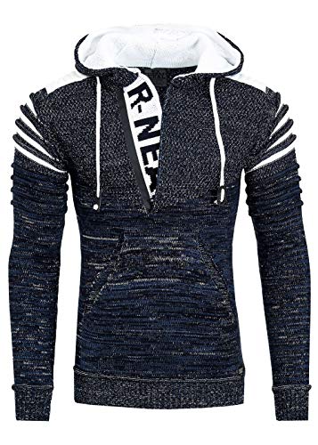 R-Neal Kapuzen-Pullover Herren Pullover Strick mit Kapuze Pulli Hoodie Zipper mit Front Brand Logo im Future Design 343, Farbe:Marine, Größe:XL von R-Neal