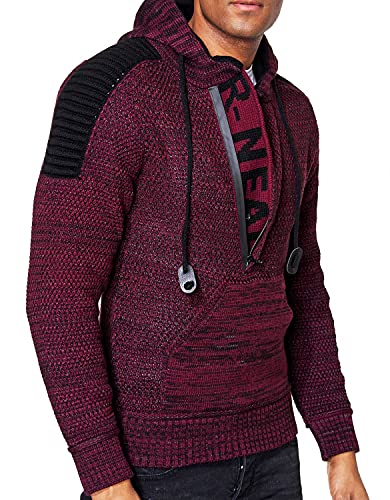 R-Neal Kapuzen-Pullover Herren Strick Pullover Kapuzensweater Pulli Hoodie Strickpullover Zipper Longseleeve Logo 290, Farbe:Bordeaux, Größe:L von R-Neal