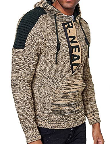 R-Neal Kapuzen-Pullover Herren Strick Pullover Kapuzensweater Pulli Hoodie Strickpullover Zipper Longseleeve Logo 290, Farbe:Camel, Größe:4XL von R-Neal