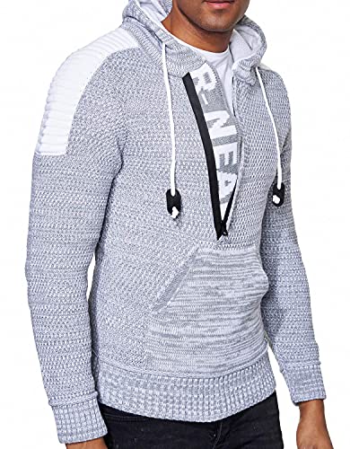 R-Neal Kapuzen-Pullover Herren Strick Pullover Kapuzensweater Pulli Hoodie Strickpullover Zipper Longseleeve Logo 290, Farbe:Grau, Größe:2XL von R-Neal