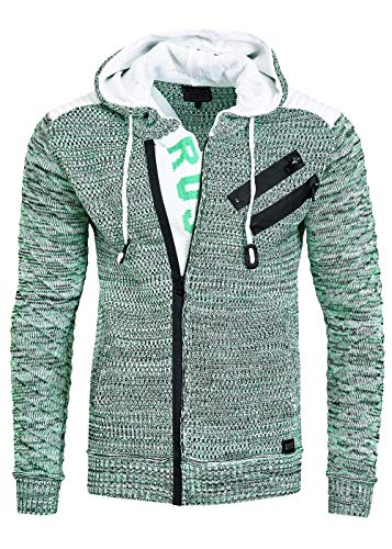 R-Neal Kapuzen-Strick-Jacke Herren Strick Pullover Jacke mit Kapuze und Ausgefallenem Zipper Future Design 344, Farbe:Grün, Größe:2XL von R-Neal