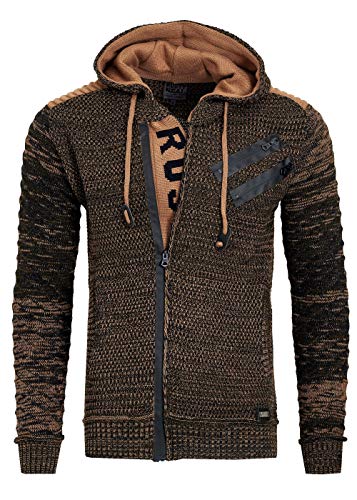 R-Neal Kapuzen-Strick-Jacke Herren Strick Pullover Jacke mit Kapuze und Ausgefallenem Zipper Future Design 344, Farbe:Khaki, Größe:2XL von R-Neal