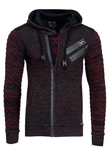 R-Neal Kapuzen-Strick-Jacke Herren Strick Pullover Jacke mit Kapuze und Ausgefallenem Zipper Future Design 344, Farbe:Rot, Größe:L von R-Neal