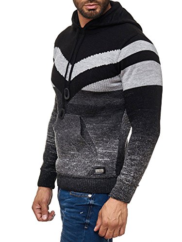 R-Neal Kapuzenpullover Herren Strick Pullover im Color-Block-Design Strickpullover mit Kapuze S M L XL XXL 3XL 4XL 311, Farbe:Schwarz, Größe:XL von R-Neal