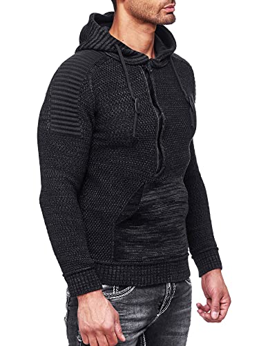 R-Neal Kapuzenpullover Knitwear Strick Kapuzen Pullover Herren Zipper Grobstrick Strickpullover Langarm 277, Farbe:Ant 90, Größe:3XL von R-Neal