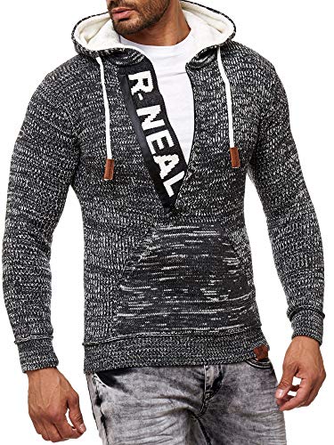 R-Neal Kapuzenpullover Knitwear Strick Kapuzen Pullover Herren Zipper Grobstrick Strickpullover Langarm 277, Farbe:Anthrazit, Größe:2XL von R-Neal
