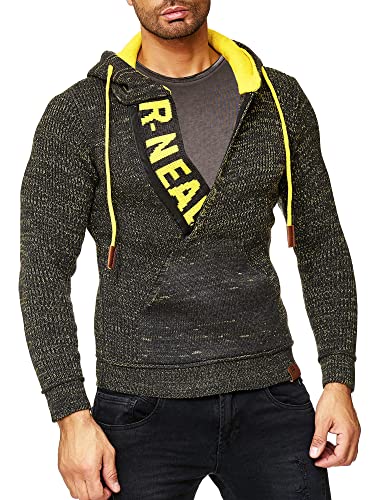 R-Neal Kapuzenpullover Knitwear Strick Kapuzen Pullover Herren Zipper Grobstrick Strickpullover Langarm 277, Farbe:Anthrazit/Gelb, Größe:M von R-Neal