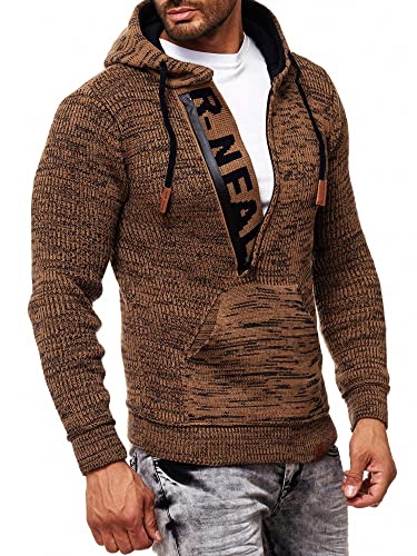 R-Neal Kapuzenpullover Knitwear Strick Kapuzen Pullover Herren Zipper Grobstrick Strickpullover Langarm 277, Farbe:Camel, Größe:4XL von R-Neal