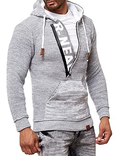 R-Neal Kapuzenpullover Knitwear Strick Kapuzen Pullover Herren Zipper Grobstrick Strickpullover Langarm 277, Farbe:Grau, Größe:S von R-Neal