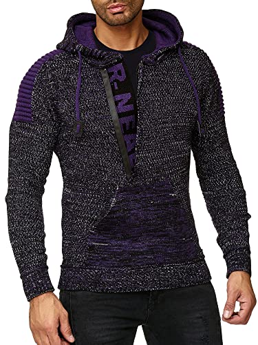 R-Neal Kapuzenpullover Knitwear Strick Kapuzen Pullover Herren Zipper Grobstrick Strickpullover Langarm 277, Farbe:Lila 90, Größe:M von R-Neal