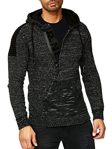 R-Neal Kapuzenpullover Knitwear Strick Kapuzen Pullover Herren Zipper Grobstrick Strickpullover Langarm 277, Farbe:Petrol 90, Größe:M von R-Neal