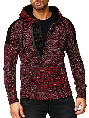 R-Neal Kapuzenpullover Knitwear Strick Kapuzen Pullover Herren Zipper Grobstrick Strickpullover Langarm 277, Farbe:Rot 90, Größe:XL von R-Neal