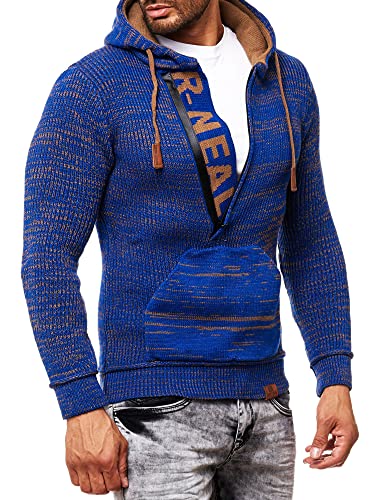 R-Neal Kapuzenpullover Knitwear Strick Kapuzen Pullover Herren Zipper Grobstrick Strickpullover Langarm 277, Farbe:Sax, Größe:M von R-Neal