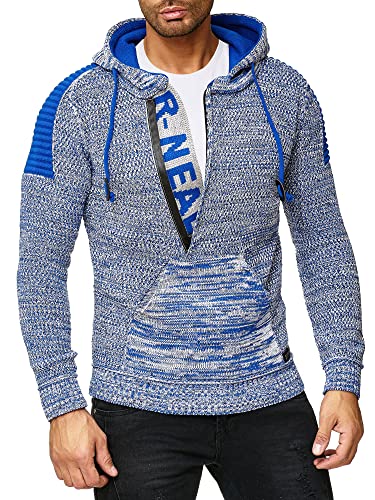 R-Neal Kapuzenpullover Knitwear Strick Kapuzen Pullover Herren Zipper Grobstrick Strickpullover Langarm 277, Farbe:Sax 90, Größe:M von R-Neal