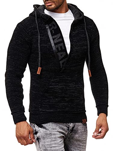 R-Neal Kapuzenpullover Knitwear Strick Kapuzen Pullover Herren Zipper Grobstrick Strickpullover Langarm 277, Farbe:Schwarz, Größe:2XL von R-Neal