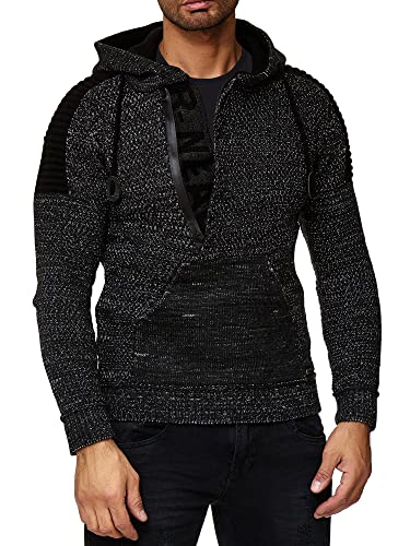 R-Neal Kapuzenpullover Knitwear Strick Kapuzen Pullover Herren Zipper Grobstrick Strickpullover Langarm 277, Farbe:Schwarz 90, Größe:2XL von R-Neal