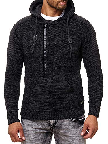 R-Neal Kapuzenpullover Knitwear Strick Kapuzen Pullover Herren Zipper Grobstrick Strickpullover Langarm 290, Farbe:Anthrazit, Größe:2XL von R-Neal