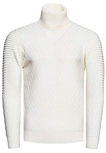 Rollkragenpullover Herren Feinstrickpullover mit Stehkragen Langarm Fein-Strick Pulli Rollkragen-Ausschnitt für Männer 380, Farbe:Weiß, Größe:XL von R-Neal