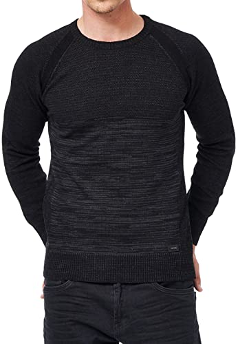 R-Neal Sportiver Herren Pullover Feinstrick Rundhals-Pullover Sweater Langarm Strick-Pullover M L XL XXL 417, Farbe:Schwarz, Größe:L von R-Neal