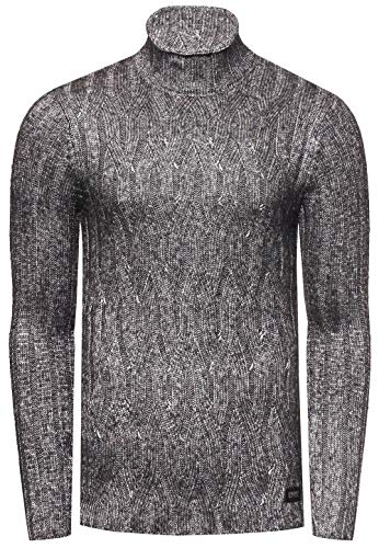 R-Neal Stehkragen Herren Pullover Hochkragen Wolle Strick-Pullover für Herren Glänzend Limitiert 353, Farbe:Schwarz, Größe:XL von R-Neal