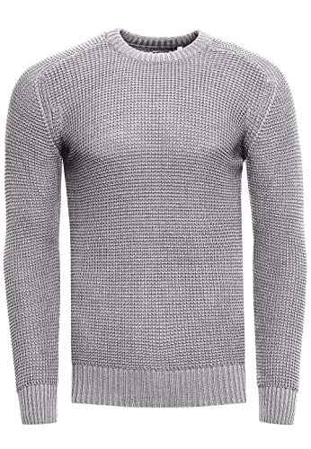 R-Neal Strickpullover Herren Basic Business Rundhalspullover Crew Neck Langarm Strick Pulli Rundhals-Ausschnitt für Männer 383, Farbe:Grau, Größe:L von R-Neal