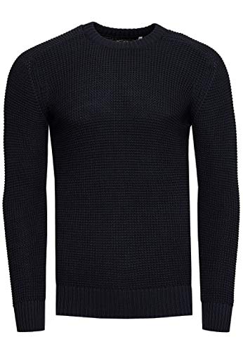 R-Neal Strickpullover Herren Basic Business Rundhalspullover Crew Neck Langarm Strick Pulli Rundhals-Ausschnitt für Männer 383, Farbe:Marine, Größe:L von R-Neal