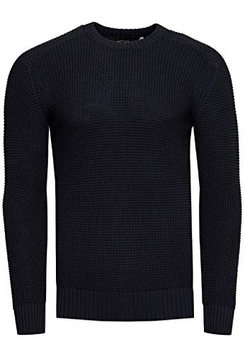 Strickpullover Herren Basic Business Rundhalspullover Crew Neck Langarm Strick Pulli Rundhals-Ausschnitt für Männer 383, Farbe:Marine, Größe:S von R-Neal