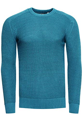 Strickpullover Herren Basic Business Rundhalspullover Crew Neck Langarm Strick Pulli Rundhals-Ausschnitt für Männer 383, Farbe:Petrol, Größe:L von R-Neal