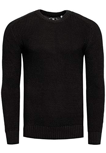 R-Neal Strickpullover Herren Basic Business Rundhalspullover Crew Neck Langarm Strick Pulli Rundhals-Ausschnitt für Männer 383, Farbe:Schwarz, Größe:2XL von R-Neal