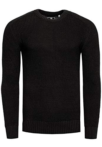 Strickpullover Herren Basic Business Rundhalspullover Crew Neck Langarm Strick Pulli Rundhals-Ausschnitt für Männer 383, Farbe:Schwarz, Größe:XL von R-Neal
