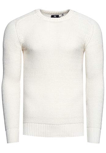 Strickpullover Herren Basic Business Rundhalspullover Crew Neck Langarm Strick Pulli Rundhals-Ausschnitt für Männer 383, Farbe:Weiß, Größe:XL von R-Neal