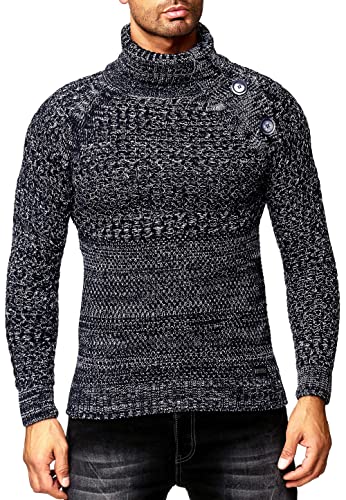 Rollkragen Winter Pullover mit Seitlicher Knopfleiste Schwerer Grobstrick Pullover mit Stehkragen Rolli S - 4XL 338, Farbe:Marine, Größe:3XL von R-Neal