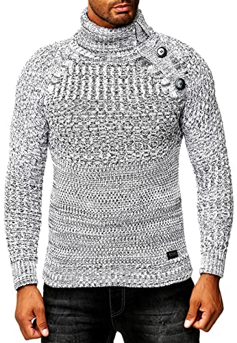 Rollkragen Winter Pullover mit Seitlicher Knopfleiste Schwerer Grobstrick Pullover mit Stehkragen Rolli S - 4XL 338, Farbe:Weiß, Größe:2XL von R-Neal