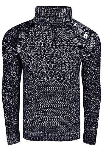 Rollkragenpullover Herren Stehkragen Pullover Rolli Hochkragen Strickpullover Rusty Neal Pulli Winter Kälte Schutz, Größe:2XL, Knitwear:Marine 338 von R-Neal