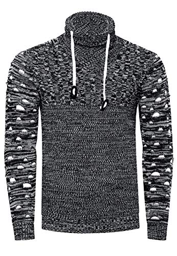 Rollkragenpullover Herren Stehkragen Pullover Rolli Hochkragen Strickpullover Rusty Neal Pulli Winter Kälte Schutz, Größe:2XL, Knitwear:Schwarz 366 von R-Neal