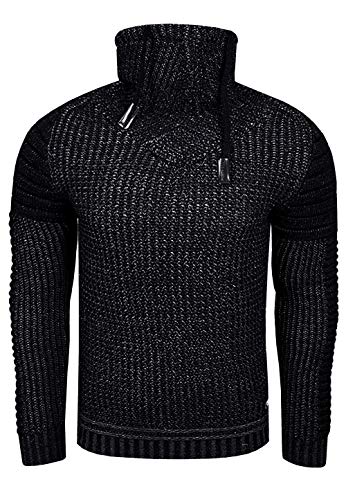 Rollkragenpullover Herren Stehkragen Pullover Rolli Hochkragen Strickpullover Rusty Neal Pulli Winter Kälte Schutz, Größe:3XL, Knitwear:Schwarz 293 von R-Neal