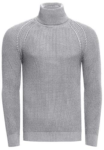 Rollkragenpullover Herren Stehkragen Pullover Rolli Hochkragen Strickpullover Rusty Neal Pulli Winter Kälte Schutz, Größe:L, Knitwear:Grau 382 von R-Neal