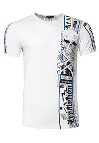Rusty Neal Herren T-Shirt Rundhals Skull Seitlicher Front Print 100% Baumwolle S M L XL XXL 3XL 267, Farbe:Weiß, Größe:3XL von R-Neal