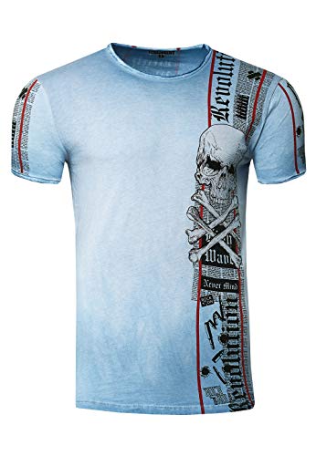 Rusty Neal Herren T-Shirt Rundhals Skull Seitlicher Front Print 100% Baumwolle S M L XL XXL 3XL 267, Größe:2XL, Farbe:Blau von R-Neal